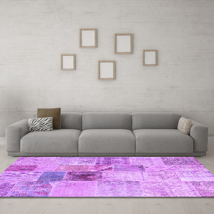 Machine Washable Patchwork Purple Transitional Area Rugs in a Living Room, wshcon1430pur