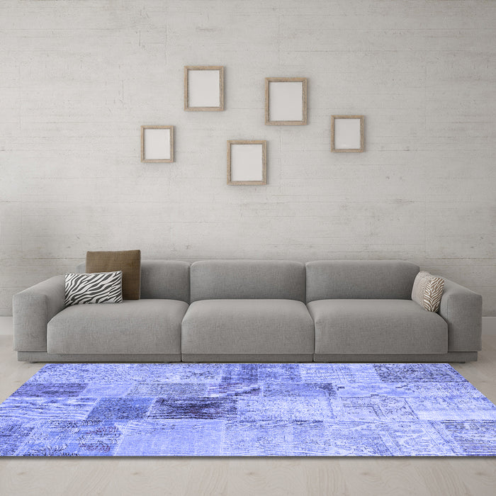 Machine Washable Patchwork Blue Transitional Rug in a Living Room, wshcon1430blu