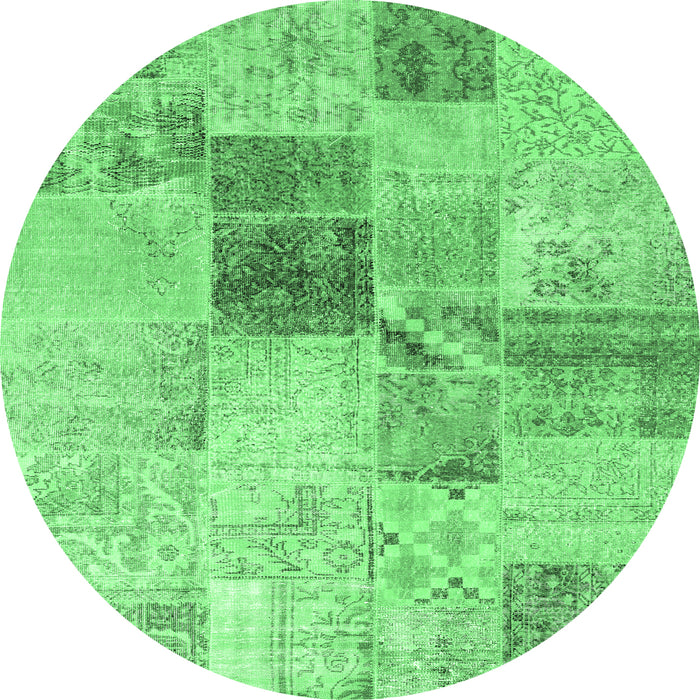 Round Patchwork Emerald Green Transitional Rug, con1430emgrn