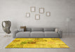 Machine Washable Patchwork Yellow Transitional Rug in a Living Room, wshcon1430yw