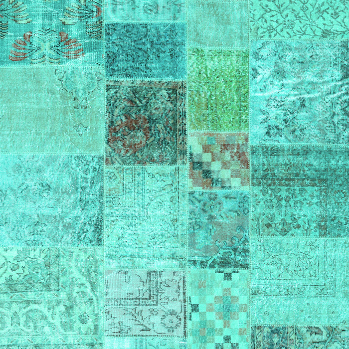 Machine Washable Patchwork Turquoise Transitional Area Rugs, wshcon1430turq