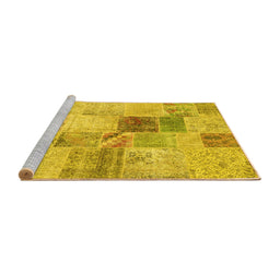 Sideview of Machine Washable Patchwork Yellow Transitional Rug, wshcon1430yw