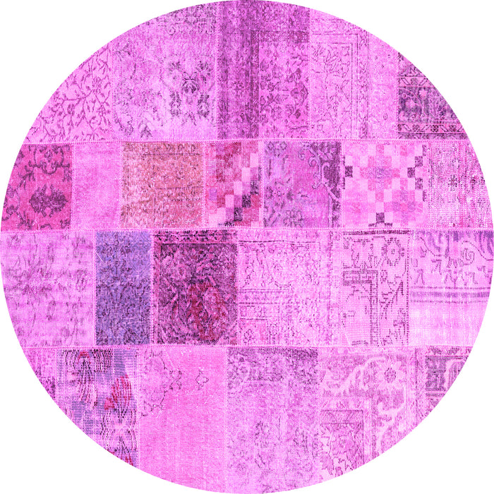 Round Machine Washable Patchwork Pink Transitional Rug, wshcon1430pnk