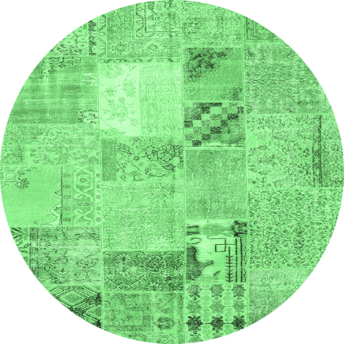 Round Patchwork Emerald Green Transitional Rug, con1431emgrn