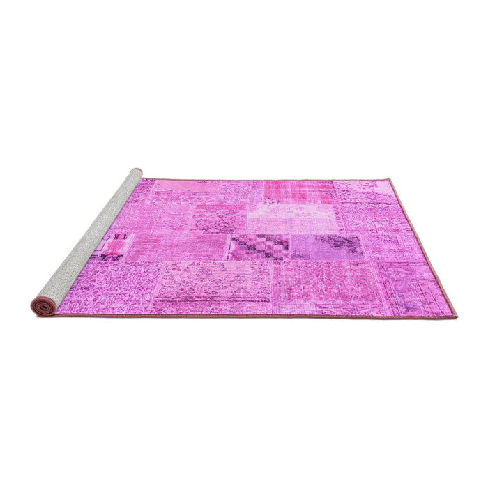 Sideview of Machine Washable Patchwork Pink Transitional Rug, wshcon1431pnk