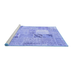 Sideview of Machine Washable Patchwork Blue Transitional Rug, wshcon1431blu