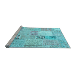 Sideview of Machine Washable Patchwork Light Blue Transitional Rug, wshcon1431lblu