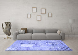 Machine Washable Patchwork Blue Transitional Rug in a Living Room, wshcon1431blu