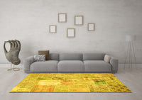 Machine Washable Patchwork Yellow Transitional Rug, wshcon1431yw