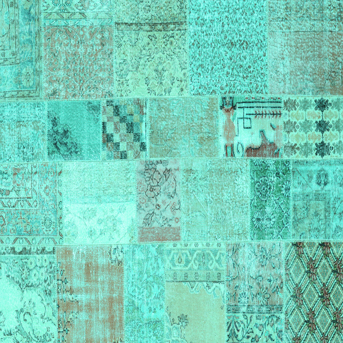 Square Machine Washable Patchwork Turquoise Transitional Area Rugs, wshcon1431turq