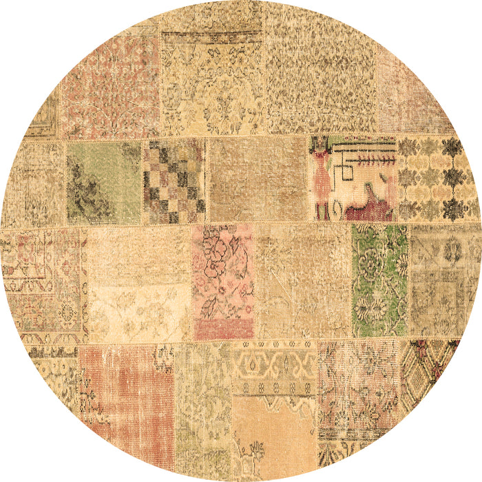 Round Machine Washable Patchwork Brown Transitional Rug, wshcon1431brn