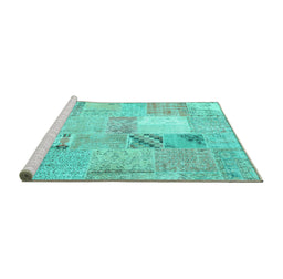 Sideview of Machine Washable Patchwork Turquoise Transitional Area Rugs, wshcon1431turq