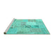 Sideview of Machine Washable Patchwork Turquoise Transitional Area Rugs, wshcon1431turq