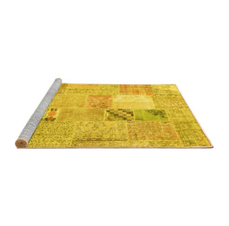 Sideview of Machine Washable Patchwork Yellow Transitional Rug, wshcon1431yw