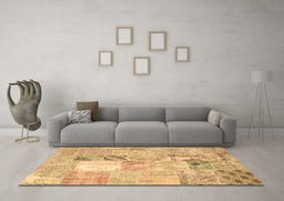 Machine Washable Patchwork Brown Transitional Rug in a Living Room,, wshcon1431brn