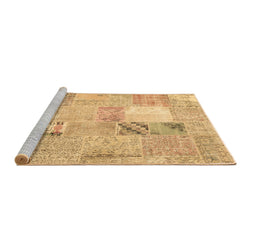 Sideview of Machine Washable Patchwork Brown Transitional Rug, wshcon1431brn