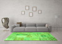 Machine Washable Patchwork Green Transitional Rug, wshcon1431grn
