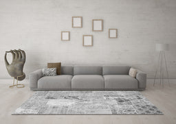 Machine Washable Patchwork Gray Transitional Rug in a Living Room,, wshcon1431gry