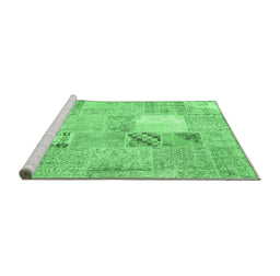 Sideview of Machine Washable Patchwork Emerald Green Transitional Area Rugs, wshcon1431emgrn