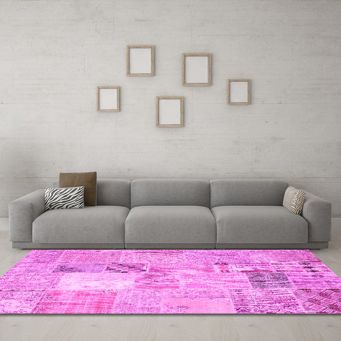 Machine Washable Patchwork Pink Transitional Rug in a Living Room, wshcon1431pnk