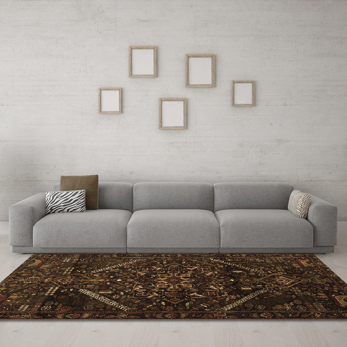 Machine Washable Abstract Brown Contemporary Rug in a Living Room,, wshcon1436brn