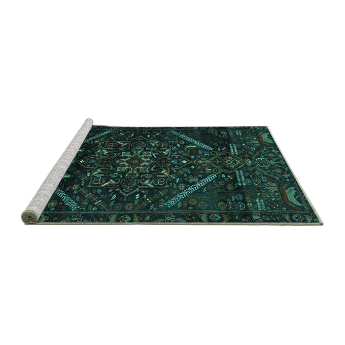 Sideview of Machine Washable Abstract Turquoise Contemporary Area Rugs, wshcon1436turq
