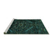 Sideview of Machine Washable Abstract Turquoise Contemporary Area Rugs, wshcon1436turq