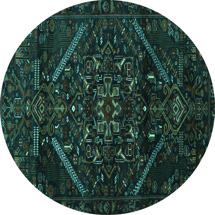 Round Abstract Turquoise Contemporary Rug, con1436turq