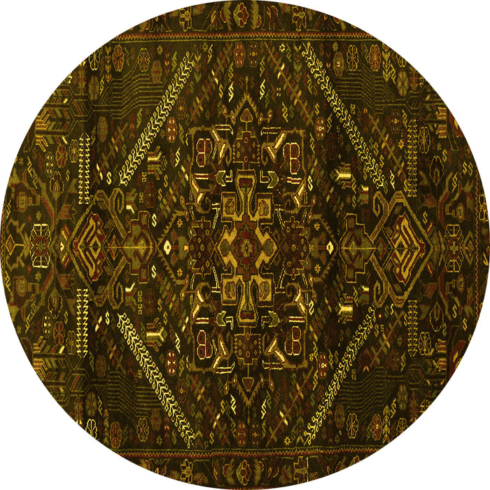 Round Abstract Yellow Contemporary Rug, con1436yw