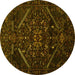 Round Abstract Yellow Contemporary Rug, con1436yw