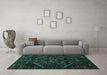 Machine Washable Abstract Turquoise Contemporary Area Rugs in a Living Room,, wshcon1436turq