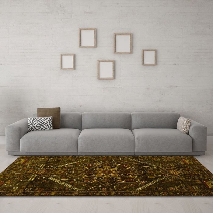 Machine Washable Abstract Yellow Contemporary Rug in a Living Room, wshcon1436yw