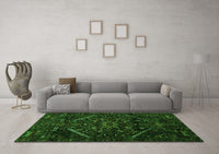 Machine Washable Abstract Green Contemporary Rug, wshcon1436grn