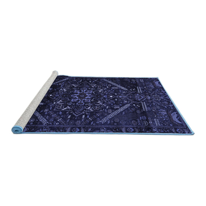 Sideview of Machine Washable Abstract Blue Contemporary Rug, wshcon1436blu