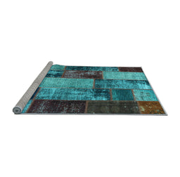 Sideview of Machine Washable Patchwork Light Blue Transitional Rug, wshcon1437lblu