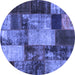 Round Machine Washable Patchwork Blue Transitional Rug, wshcon1437blu