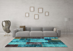 Machine Washable Patchwork Light Blue Transitional Rug in a Living Room, wshcon1437lblu