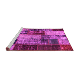 Sideview of Machine Washable Patchwork Pink Transitional Rug, wshcon1437pnk