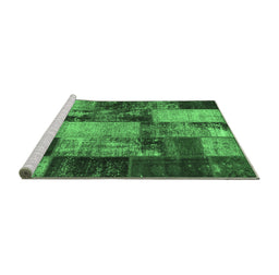Sideview of Machine Washable Patchwork Emerald Green Transitional Area Rugs, wshcon1437emgrn
