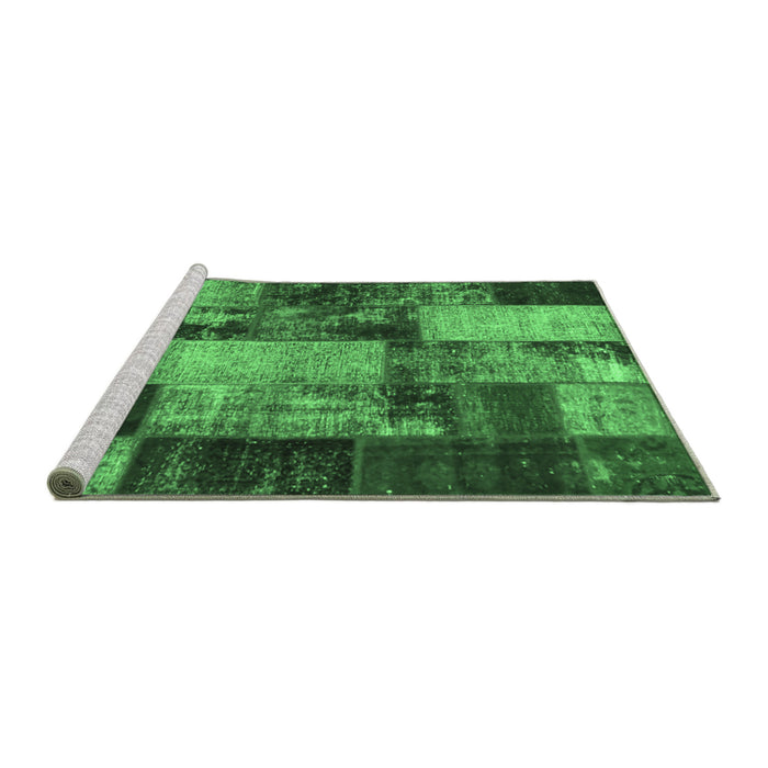 Sideview of Machine Washable Patchwork Emerald Green Transitional Area Rugs, wshcon1437emgrn