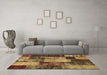 Machine Washable Patchwork Brown Transitional Rug in a Living Room,, wshcon1437brn