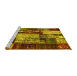Sideview of Machine Washable Patchwork Yellow Transitional Rug, wshcon1437yw