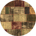 Round Patchwork Brown Transitional Rug, con1437brn