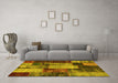 Machine Washable Patchwork Yellow Transitional Rug in a Living Room, wshcon1437yw