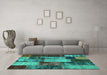 Machine Washable Patchwork Turquoise Transitional Area Rugs in a Living Room,, wshcon1437turq