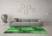 Machine Washable Patchwork Emerald Green Transitional Area Rugs in a Living Room,, wshcon1437emgrn