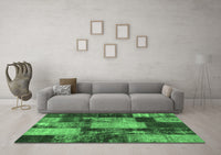 Machine Washable Patchwork Emerald Green Transitional Rug, wshcon1437emgrn