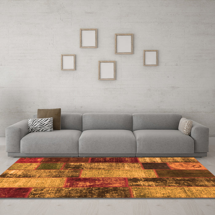 Machine Washable Patchwork Orange Transitional Area Rugs in a Living Room, wshcon1437org