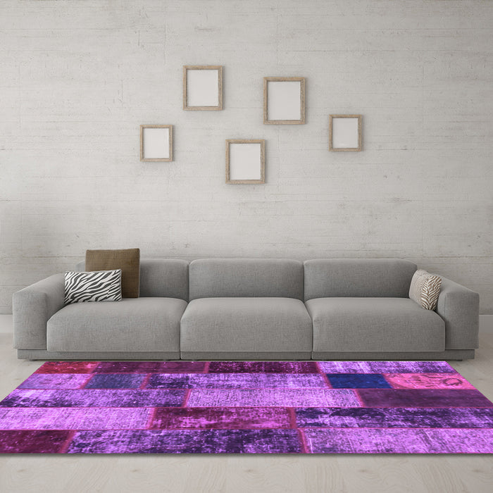 Machine Washable Patchwork Purple Transitional Area Rugs in a Living Room, wshcon1437pur