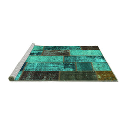 Sideview of Machine Washable Patchwork Turquoise Transitional Area Rugs, wshcon1437turq